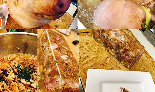 ブラッスリーピガール&六畳間️美ら豚君の頭がコラーゲンたっぷりのゼリー寄せテリーヌに変身️フランスビストロ料理の定番️テットドゥフロマージュ️
